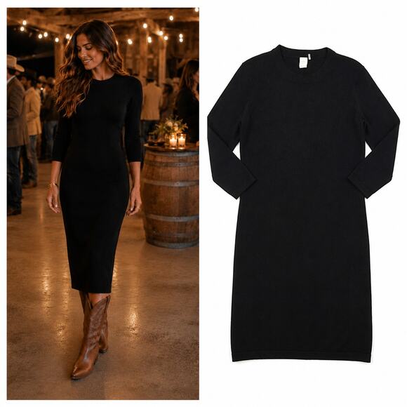 Kinross Cashmere Sweaters - Kinross Cashmere Women's Black Knit 100% Cashmere Sweater Dress L (Retail $495)